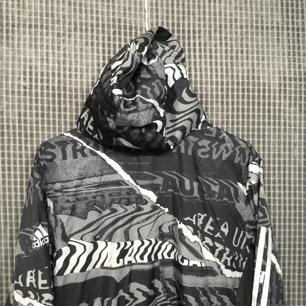 Adidas Mens Running Windbreaker Jacket Graphic Print Hooded ED9284 Medium Black